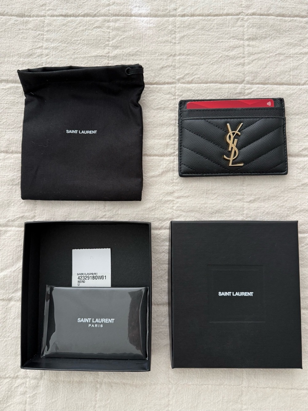 Saint Laurent Black Quilted Leather Card Holder
